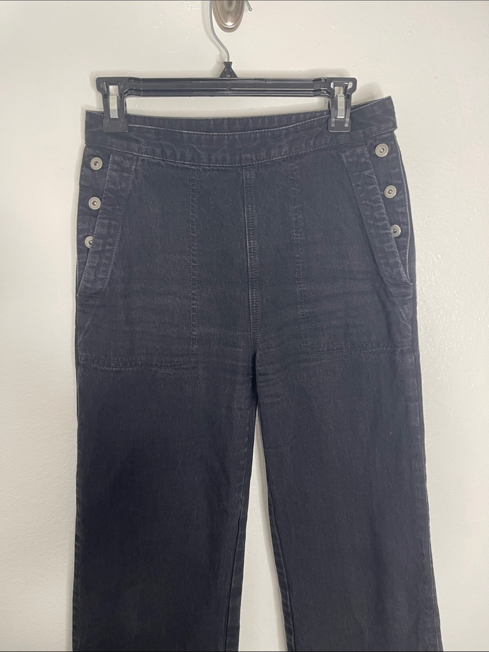 James Perse Women Wide Leg‎ Jeans Side Button Slash Pockets Black Pants Size 27 - Picture 2 of 5